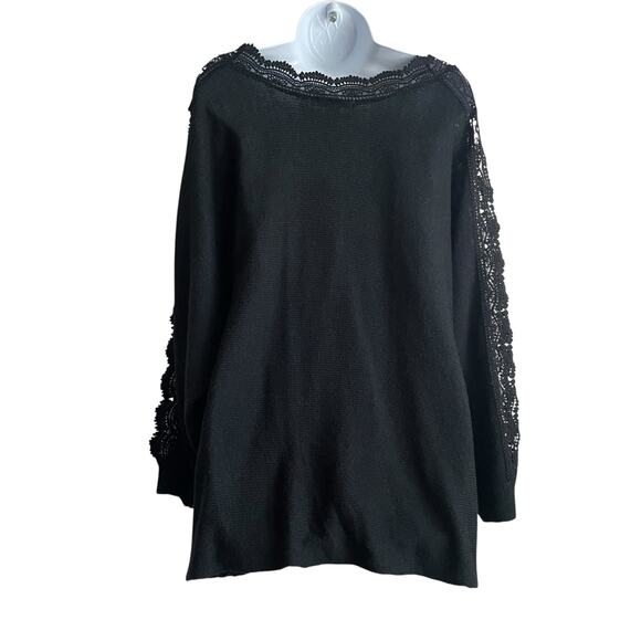 Cato Women Tunic Sweater 22/24 Black Crochet Lace Cut Out Sleeve Whimsigoth Boho - Picture 3 of 15